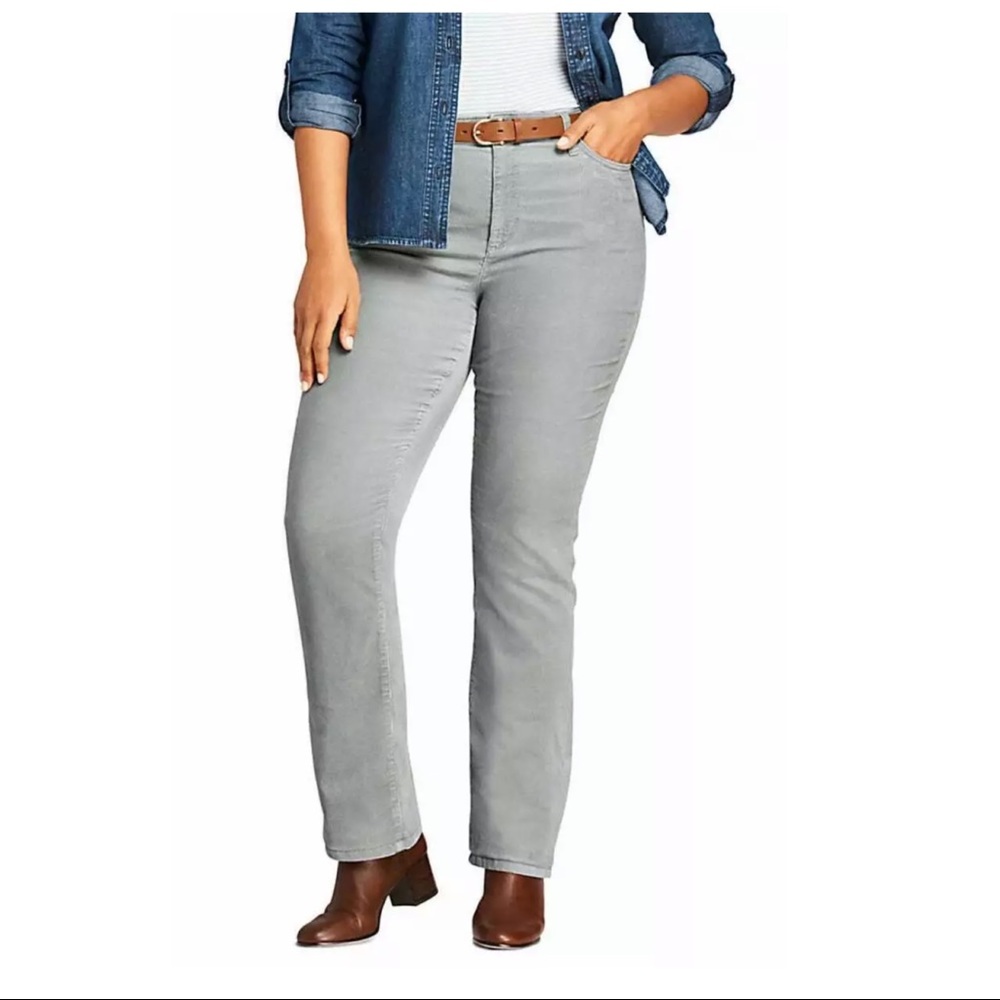 NWT Lands End Mid Rise Demi Bootcut Corduroy Pants 18 Gray Neutral